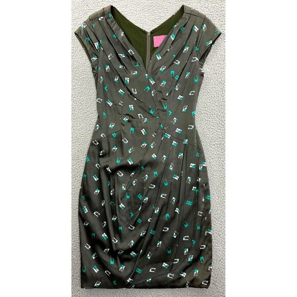 MIKAEL AGHAL Silk Dress Made in Italy Pleated Sheath Novelty Print - Picture 1 of 16